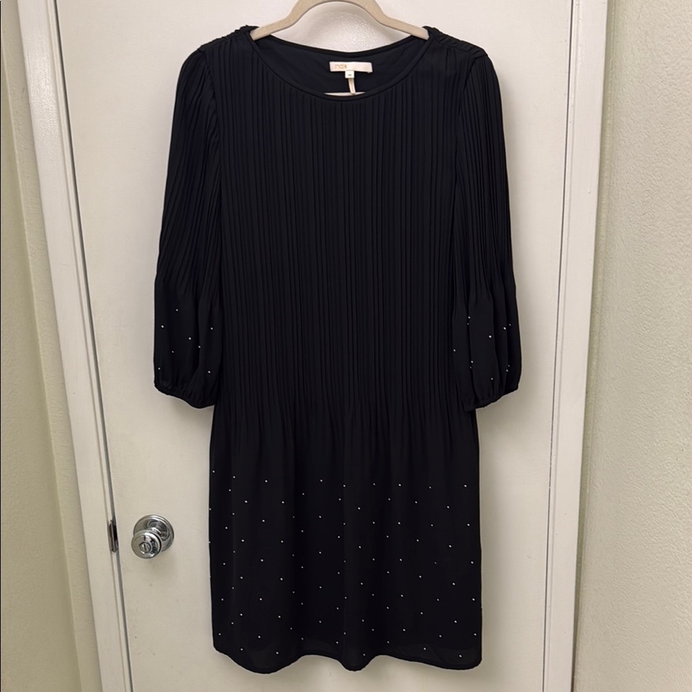 Maje Pleated Black Dress with Silver Ball Details Size 38 (US M)